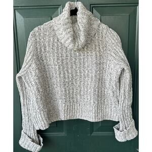 Free People Marled Turtleneck Sweater S Gray Beige Silver Cropped Chunky Knit